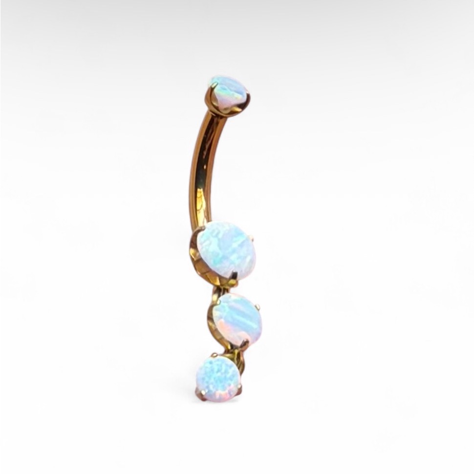 GoldAnodized Titanium Curved Barbell With ProngSet Opal Dangle